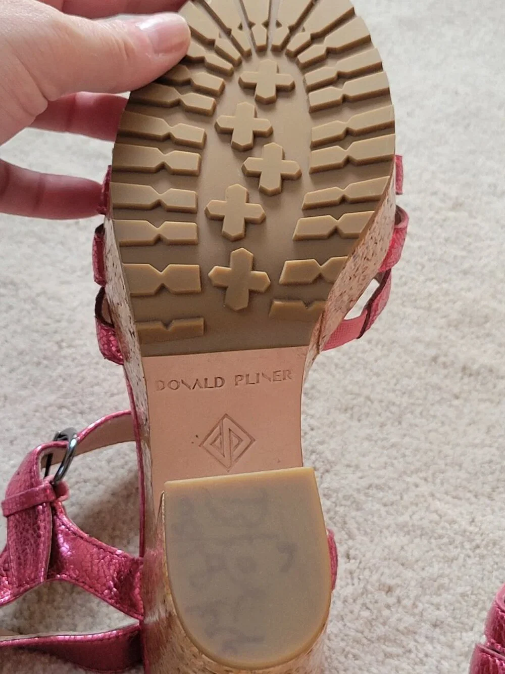 Donald Pliner Galatea Hot Pink Metallic Jeweled Glam Chic Cork Wedge Sandals 6.5